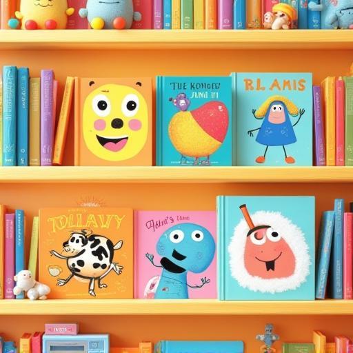 Colourful children's books display.